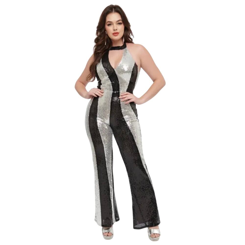 Smak Parlour 1970’s Black and Silver Sequin Jumpsuit M NWT